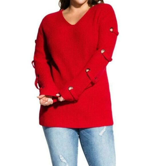 City Chic Red Grommet Sweater 24 NWT - Picture 1 of 4